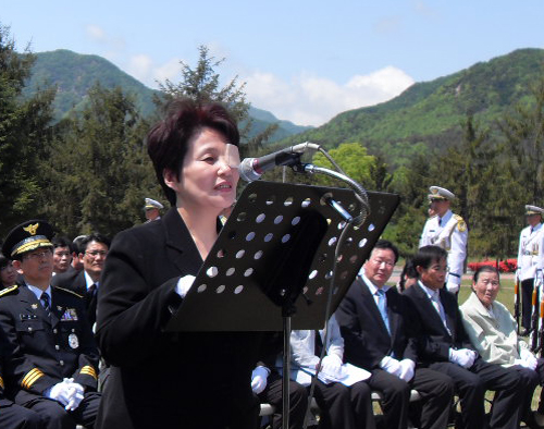 ▲ 전여옥 의원이 3일 국립 대전현충원에서 열린 동의대 순국경관 20주기 추모식에서 인사말을 하고 있다. ⓒ 뉴데일리