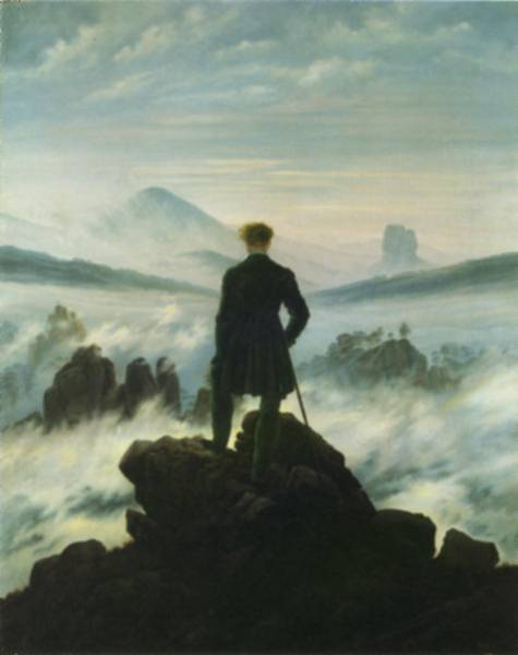 ▲ 카스퍼 데이빗 프리드리히(Casper David Friedrich)(1774-1840)'안개 낀 바다 위의 방랑자‘ (Wanderer above the sea of fog)▶대자연의 숭고함을 그린 19세기 낭만주의 회화의 대표적 그림이다.  ⓒ 뉴데일리