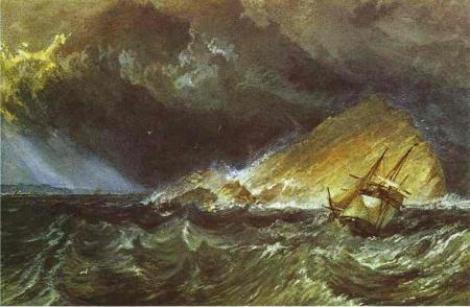 ▲ 윌리암 터너(William Turner)(1775-1851) '플리머스 해협의 폭풍우‘(The Mew Stone at the entrance of Plymouth Sound) (1814)▶자연의 숭고함을 폭풍우 치는 바다의 광경으로 그려낸 그림이다.  ⓒ 뉴데일리 <br />