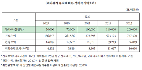 ▲ 해외환자 유치에 따른 경제적 기대효과. 청와대는 21일 