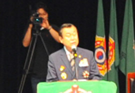 박세직 재향군인회장이 12일 서울시 6.25전쟁 제59주년 기념식에서 격려사를 하고 있다. ⓒ 뉴데일리