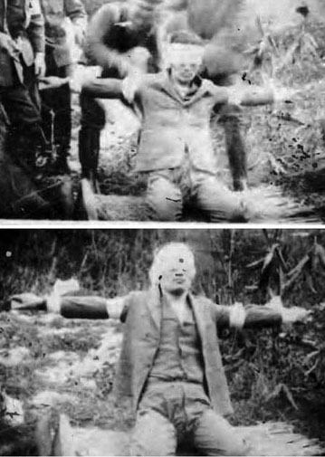 ▲ 윤봉길 의사의 순국 직전(위)과 순국 후의 모습. 이마에 총알 자국이 선명하다. ⓒ 뉴데일리