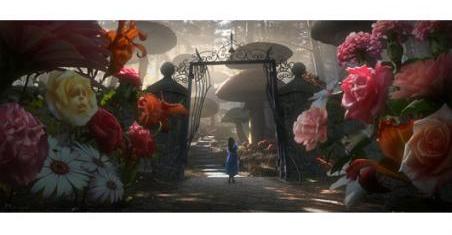 팀 버튼 영화: 앨리스가 거대버섯 숲속에서 꽃들에게 인사하는 장면 ⓒ 뉴데일리