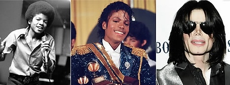 ▲ 사진은 마이클 잭슨의 변천사. 왼쪽부터 1972년 잭슨파이브 시절, 1984년 그래미상 시상식, 2007년 모습. < AP자료 >&nbsp;&nbsp; ⓒ 연합뉴스