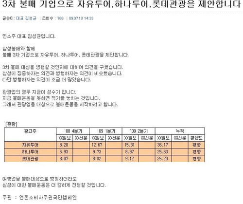▲ 언소주가 13일 카페에 올린 글. 이들은 