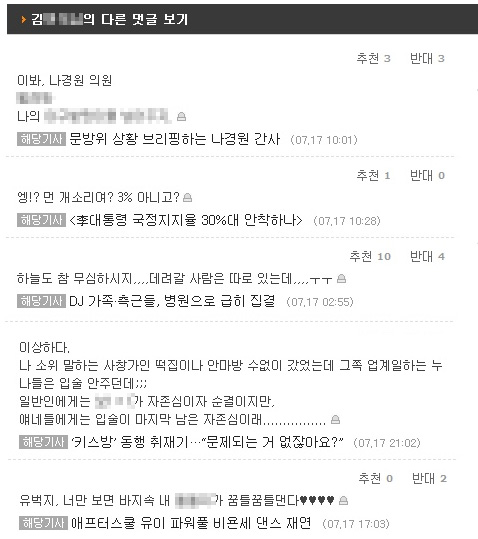▲ 김모씨가 포털사이트 네이트에 게재된 기사에 단 댓글들. <네이트 화면 캡쳐>