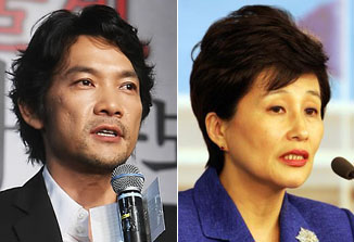▲ 왼쪽부터 배우 정진영과 한나라당 전여옥 의원. 전 의원이 11일 자신의 홈페이지를 통해 김민선의 '광우병 청산가리'발언을 비판하자 정진영은 후배 김민선을 두둔하고 나섰다. ⓒ 연합뉴스