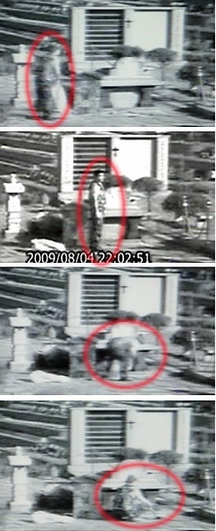 ▲ 양평경찰서는 20일 지난 4일 저녁 9시 55분께 경기도 양평군 양수리 갑산공원의 고(故) 최진실씨 묘역 앞에서 한 남자가 최씨의 분묘를 깨는 모습이 담긴 CCTV를 공개했다. (위로부터)故 최진실씨 묘역에 한 남자가 나타나 묘역을 부수다가 잠시 쉬었다가 다시 묘역을 부수고 있다.  ⓒ 연합뉴스