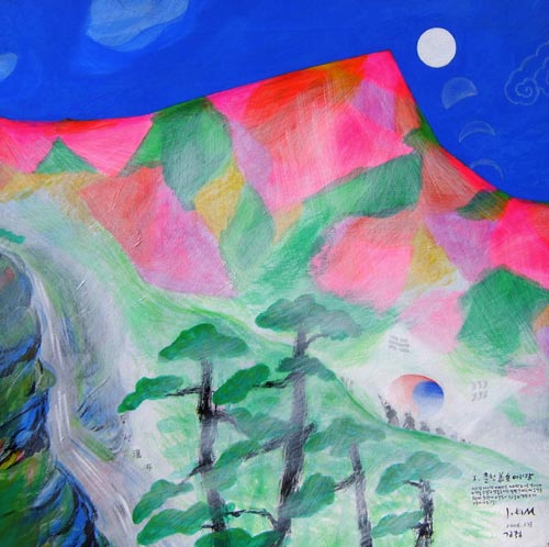 ▲ 춘천 의병 아리랑1. 2006작. 한국최초 여성의병대장을 지낸 윤희순의 주요 활동무대였던 경춘가도의 등선폭포 주변임. 새벽 달을 보며 지친 발걸음으로 올라가고 있다. ⓒ 뉴데일리