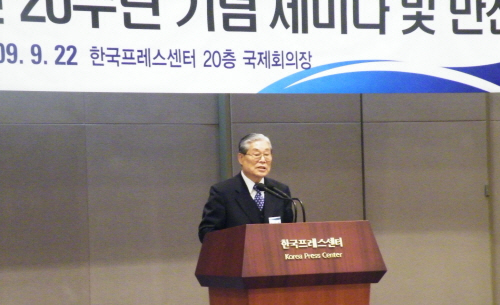 ▲ 22일 서울 프레스센터에서 열린 한국논단 창간 20주 기념식에서 이도형 대표가 인사말을 하고 있다. ⓒ 뉴데일리