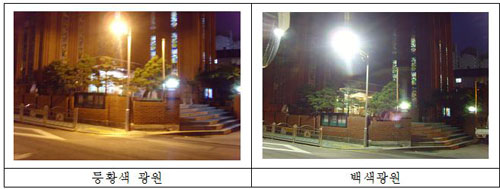 ▲ 보안등 교체 전.후 사진 (왼쪽은 기존 등황색 광원/ 오른족은 교체된 백색광원) ⓒ서울시