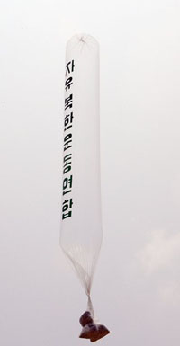 ▲ 자유북한운동은 10일 경기도 파주시 임진각에서 대형풍선에 대북비방전단과 소형라디오를 매달아 띄워 보내려 했으나 실패했다ⓒ 연합뉴스