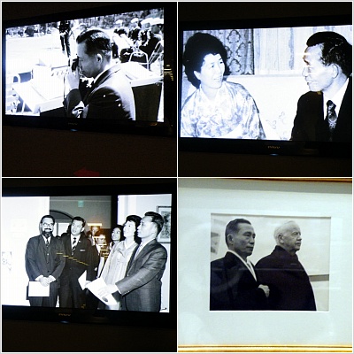 ▲ 서울 국립고궁박물관에서 열리는 '선물과 유품으로 만나는 박정희'. 하인리히 뤼브케 독일 대통령과 함께 찍은 사진(시계방향 세번째) ⓒ 뉴데일리