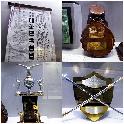 ▲ 판문점도끼만행 사건 당시 리처드 스틸웰 미8군 사령관이 보내온 현장의 미루나무 토막(시계방향 두번째),육군대장 전역 기념패 (세번째)ⓒ 뉴데일리