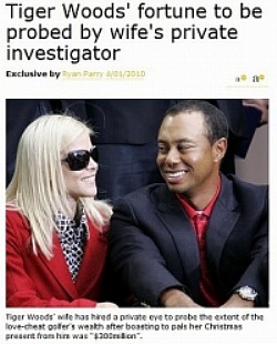 ▲ 우즈 아내가 사설탐정을 고용했다고 보도했다 ⓒ 영국 미러지 기사 캡처&nbsp;