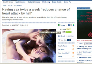 ▲ 중년 남성들이 주 2회 정도 정기적 성관계를 가지면 심장병 발병 위험을 절반으로 떨어뜨릴 수 있다는 연구결과가 나왔다. ⓒ&nbsp;텔레그래프 캡쳐&nbsp;