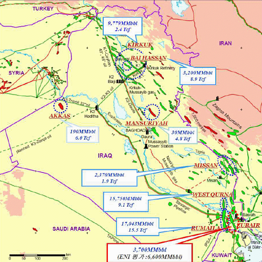 ▲ 이라크 1차 입찰 광구도&nbsp; ⓒ 뉴데일리