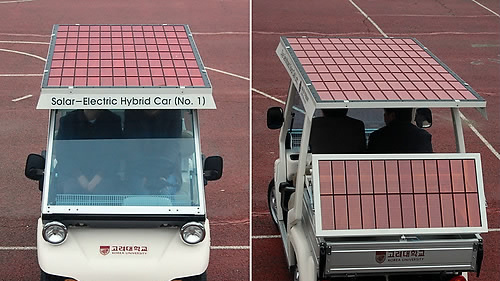▲ 고려대 세종캠퍼스 고재중 교수팀이 세계 최초로 염료를 이용해 햇빛을 전기로 전환시키는 기술을 바탕으로 개발한 하이브리드 카.ⓒ연합뉴스