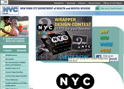 ▲ 뉴욕시정부가 시정부 홈페이지에 내건 콘돔 포장지 디자인 공모 ⓒ&nbsp;화면 캡쳐&nbsp;