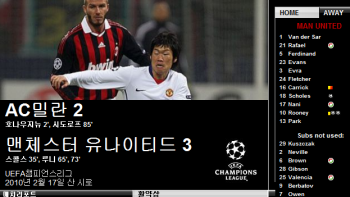 ▲ 적지에서 AC밀란에게 승리를 거둔 소식을 전한 맨체스터 유나이티드의 한글판 홈페이지.