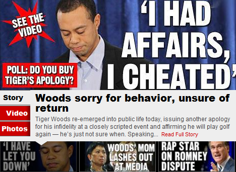 ▲ 타이거 우즈의 기자회견을 대서특필한 뉴욕포스트.