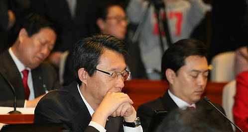 ▲ 세종시 당론 문제를 논의하기 위해 22일 오후 국회 예결위회의장에서 열린 한나라당 의원총회에서 의원들이 고민스런 표정으로 정몽준대표의 발언을 듣고 있다 ⓒ 연합뉴스