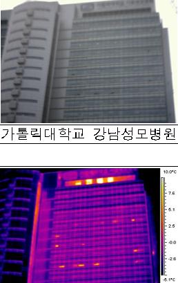 ▲ 가톨릭성모병원은 삼성서울병원과 대조적으로 적외선 사진이 푸른 색을 띠고 있다. 