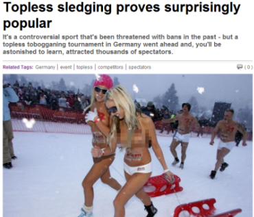 ▲ 독일에서 열린 '누드썰매대회' 소식을 보도한 메트로.