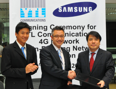 ▲ 삼성이 말레이시아에 모바일 와이맥스 추가 공급을 체결했다. 오른쪽부터 삼성전자 김운섭 부사장, YTL 커뮤니케이션즈 CEO 윙 리, YTL 커뮤니케이션즈 마케팅총괄 제이콥 여 컹 요우. ⓒ 뉴데일리