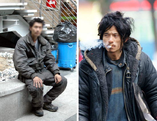 ▲ 서울 신림동 인근에서 노숙생활을 하며 이른바 '신림동 꽃거지(좌)'로 불리는 한 걸인과 중국에서 '얼짱거지(우)'로 불리는 노숙자.&nbsp; ⓒ 사진제공 : 신림동 꽃거지(헤럴드생생뉴스), 얼짱거지(중국 온바오닷컴)