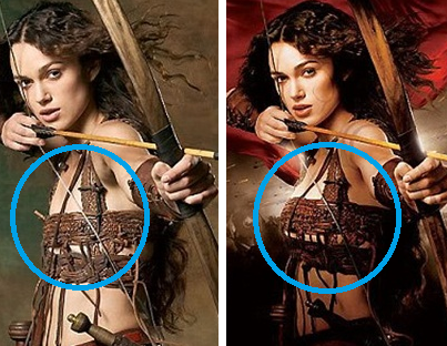 ▲ 영화 '킹 아더' 포스터 중 포토샵 처리를 하기 전(좌)과 후(우)의 키이라 나이틀리 모습.  ⓒ 뉴데일리