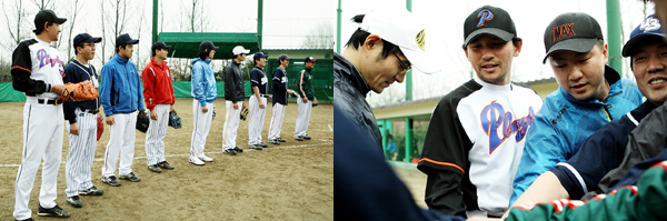 ▲ '구르믈 버서난 달처럼' 감독과 출연진이&nbsp;'천하무적 야구단'과의&nbsp;야구 경기를 앞두고 연습경기에 임하고 있다&nbsp;ⓒ 뉴데일리