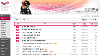 ▲ LG트윈스 공식홈페이지 게시판&nbsp;&nbsp; ⓒ 뉴데일리