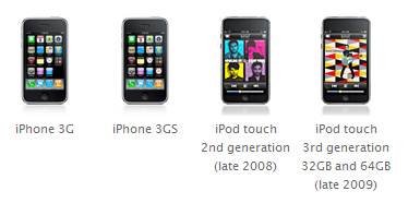 ▲ 애플이 4세대 운영체제로 업그레이드가 가능하다고 밝힌 모델들 ⓒ 애플
