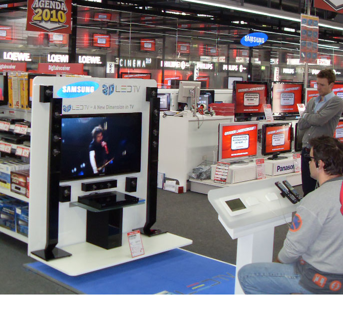 ▲ 3D 위성방송을 시현 중인 유럽 내 삼성전자 매장 ⓒ 뉴데일리