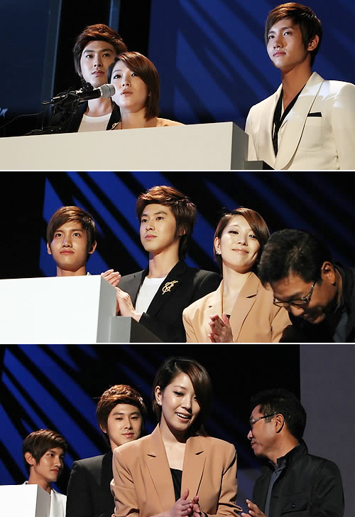 ▲ 14일 삼성전자 서초동 사옥에서 열린 '3D 콘텐츠 제작 협력' 발표식에 참석한 SM엔터테인먼트 식구들 ⓒ 연합뉴스