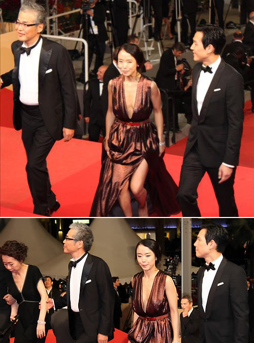 ▲ 14일 밤(현지시간) 프랑스 칸 뤼미에르 대극장에서 열린 갈라 스크리닝에 참석하기 위해 전도연, 이정재 등 '하녀' 주연 배우들이 레드카펫을 밟고 올라가고 있다. ⓒ 연합뉴스