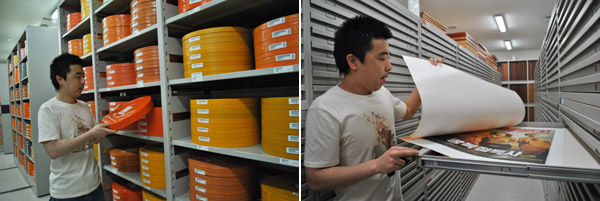 ▲ 한국영상자료원 3층에 보관중인 영화 필름(좌)과 포스터(우) ⓒ 뉴데일리