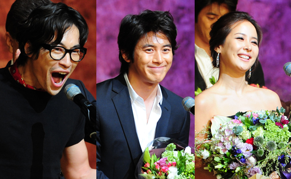 ▲ 부천국제판타스틱영화제 액터스 어워드상을 수상한 류승범(좌)과 판타지아 어워드에 선정된 고수(중), 조여정(우) ⓒ 김상엽 기자