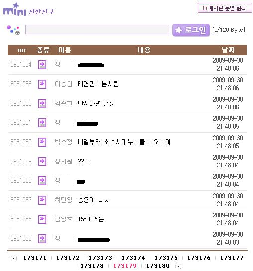 ▲ '태연의 친한친구' 커뮤니티&nbsp;게시판에 정OO라는 네티즌이 '손가락욕'을 뜻하는 문자를 실시간으로 올리고 있다. ⓒ 뉴데일리