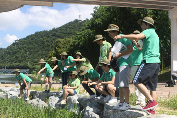 ▲ 4대강 살리기 대학생 서포터즈 100여명이 태화강 수변&nbsp;생태공간을 견학하고 있다. ⓒ 뉴데일리