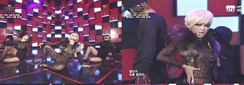 ▲ 선정성 논란에 휩싸인 나르샤의 시스루룩.