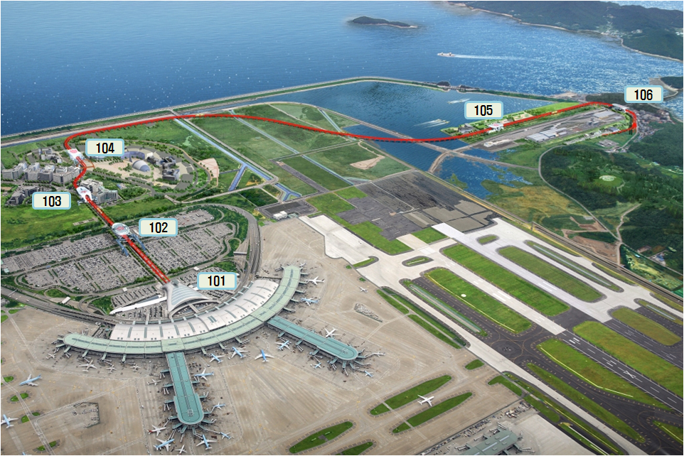 ▲ 인천공항에서 용유관광단지까지 운행되는 자기부상열차 노선. ⓒ 뉴데일리