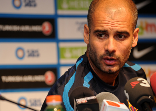 ▲ 지난 3일 서울월드컵경기장에서 열린 기자회견에서 메시를 경기에 출전시키지 않겠다는 의사를 밝힌 바르셀로나의 과르디올라 감독. &nbsp;ⓒ 박지현 기자