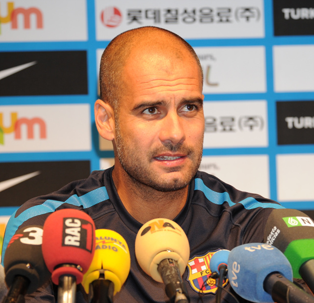▲ 3일 오후 서울월드컵경기장에서 열린 'FC바르셀로나 초청 K리그 올스타전 2010' 기자회견에 참석한 호셉 과르디올라 FC바르셀로나 감독.  ⓒ 박지현 기자 