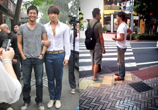 ▲ KBS2 새 수목드라마 '도망자' 촬영 중인 (왼쪽부터)이정진과 비 ⓒ 자료사진