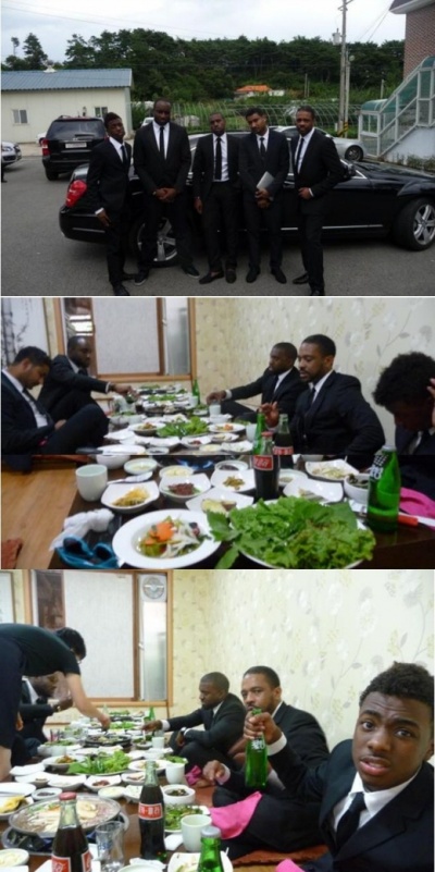 ▲ 한식당을 방문한 카니예 웨스트와 그 일행들. ⓒ 뉴데일리