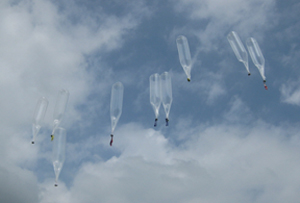 ▲ 북을 향해 날아가는 풍선들 ⓒ 대북풍선단 제공 