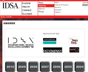 ▲ 미국산업디자이너협회(IDSA) 홈페이지 ⓒ 캡쳐화면