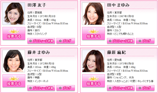'미마녀 선발대회' 공식 홈페이지에 기재된 후보자들의 프로필 ⓒ 캡쳐화면
